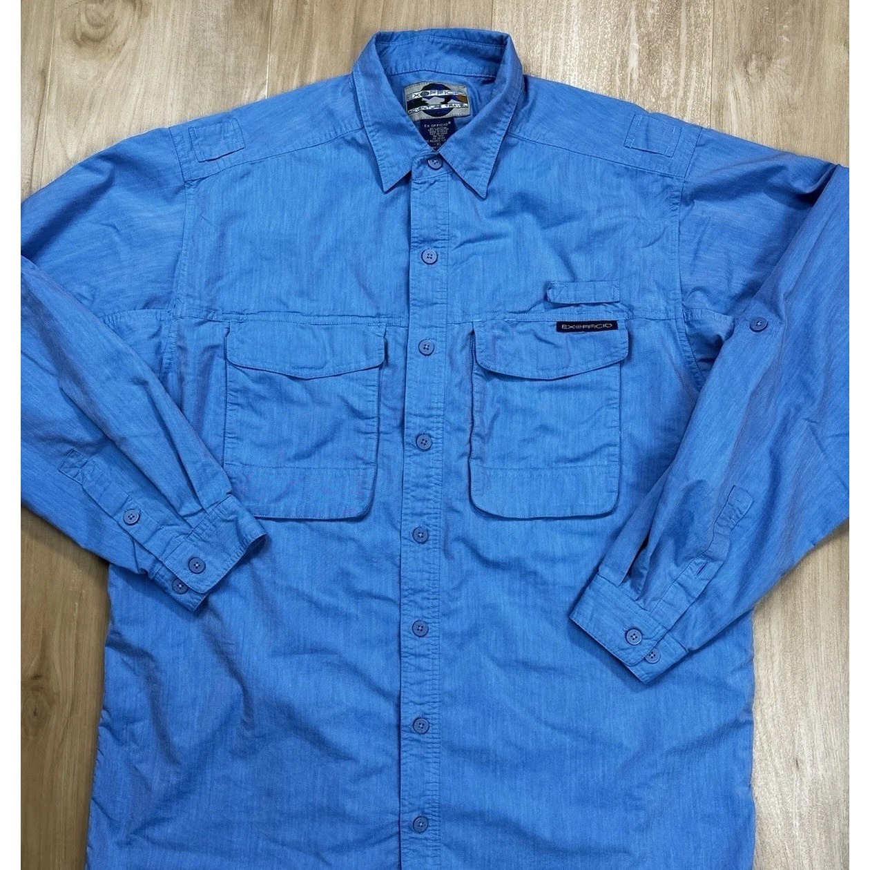 Exofficio Adventure Shirt Xl Blue Fish Performance Vented Button Down